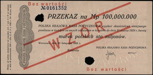 Przekaz na 100.000.000 marek polskich, 20.11.1923