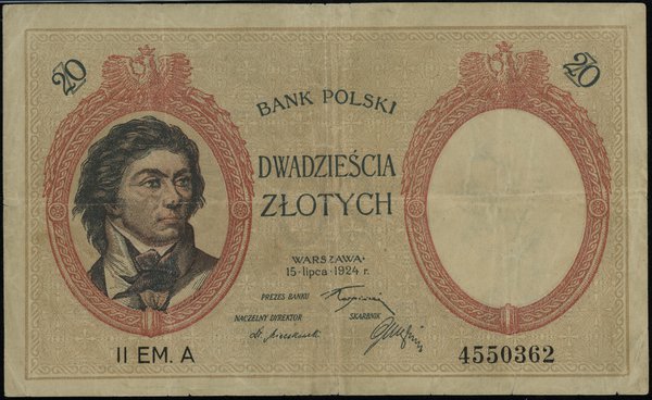20 złotych, 15.07.1924; II emisja, seria A, nume