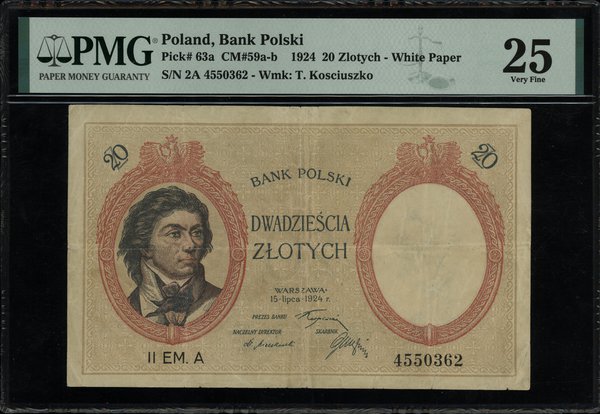 20 złotych, 15.07.1924; II emisja, seria A, nume