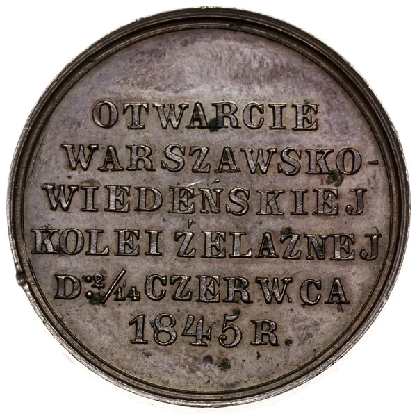 Medal na pamiątkę otwarcia połączenia kolejowego między Warszawą a Wiedniem, 1845, projektu  Józefa Majnerta, Warszawa