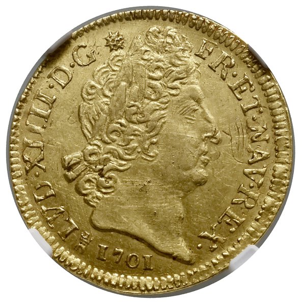 Louis d’or aux 8L et aux insignes, 1701 M, menni