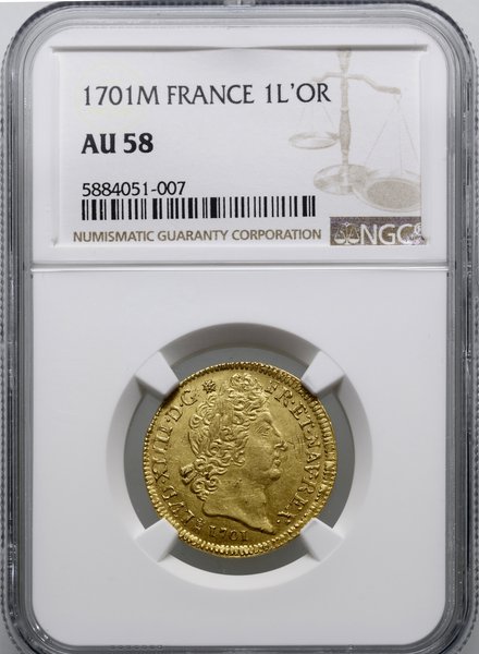 Louis d’or aux 8L et aux insignes, 1701 M, mennica Tuluza