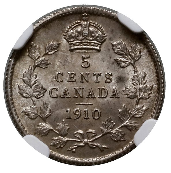 5 centów, 1910, mennica Londyn; KM 13; bardzo ła