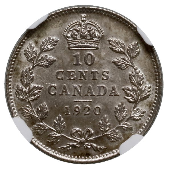 10 centów, 1920, mennica Ottawa; KM 23a; piękna 