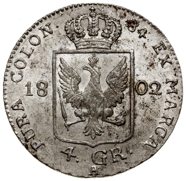 4 grosze (1/6 talara), 1802 A, mennica Berlin; O