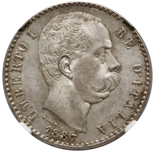 2 liry, 1887 R, mennica Rzym; KM 23, Pagani 598;