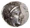 Tetradrachma, 454–404 pne; Aw: Głowa Ateny w prawo, w hełmie przyozdobionym liśćmi laurowymi;  Rw:..