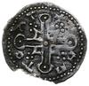 Naśladownictwo denara angielskiego Knuta, 1035–1042; Aw: Popiersie w lewo, pseudolegenda;  Rw: Dwu..