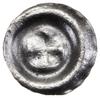 Brakteat, XIII–XIV w.; Czteropłatkowa rozeta, płatki przedzielone prostymi liniami; srebro, 14.8 m..