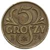 5 groszy, 1923, Warszawa; na rewersie data 12 IV 24 i monogram SW (prezydenta Stanisława  Wojciech..