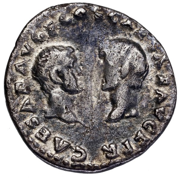 Denar, 70, Rzym; Aw: Głowa cesarza w wieńcu laur