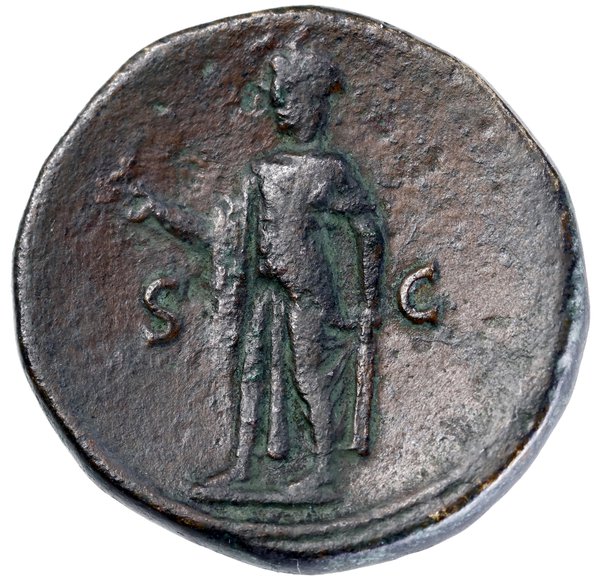 Sestercja, 76, Rzym; Aw: Głowa cesarza w wieńcu 
