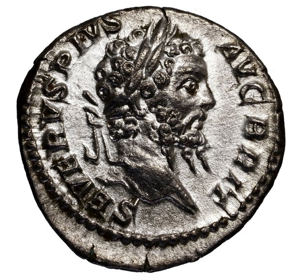 Denar, 210–211, Rzym; Aw: Głowa cesarza w wieńcu