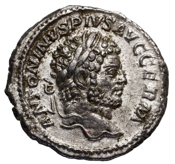 Denar, 214, Rzym; Aw: Głowa cesarza w wieńcu lau