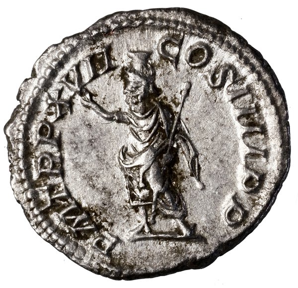 Denar, 214, Rzym; Aw: Głowa cesarza w wieńcu lau