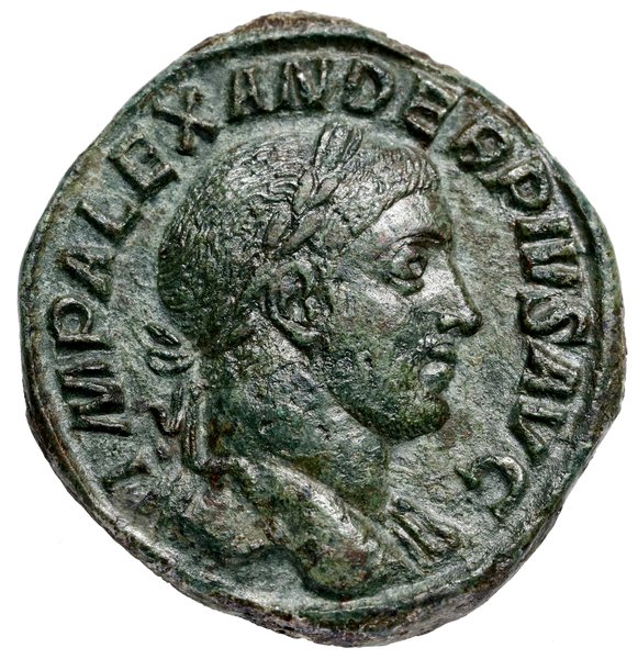 Sestercja, 231–235, Rzym; Aw: Głowa cesarza w wi