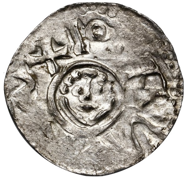 Denar, przed 1107; Wrocław; Aw: Głowa z perełkow