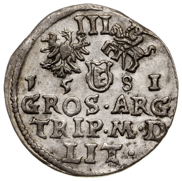 Trojak, 1581, Wilno; odmiana z herbem Leliwa na 