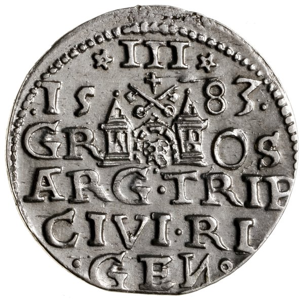 Trojak, 1583, Ryga; korona króla z rozetami, na 