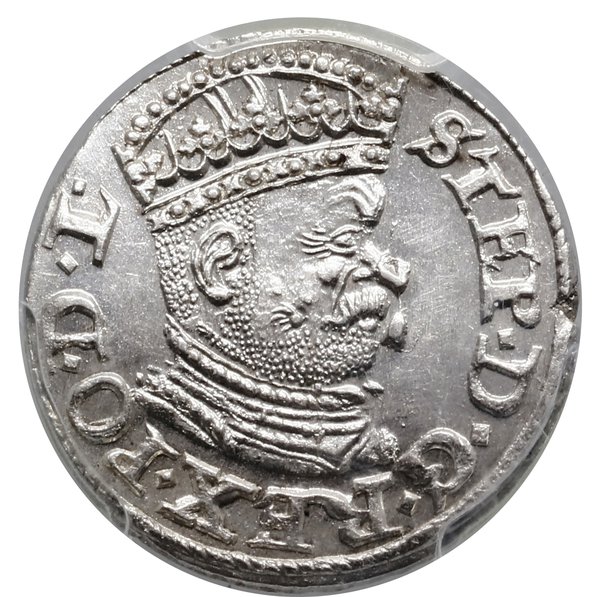 Trojak, 1586, Ryga; niska korona z rozetami, mał
