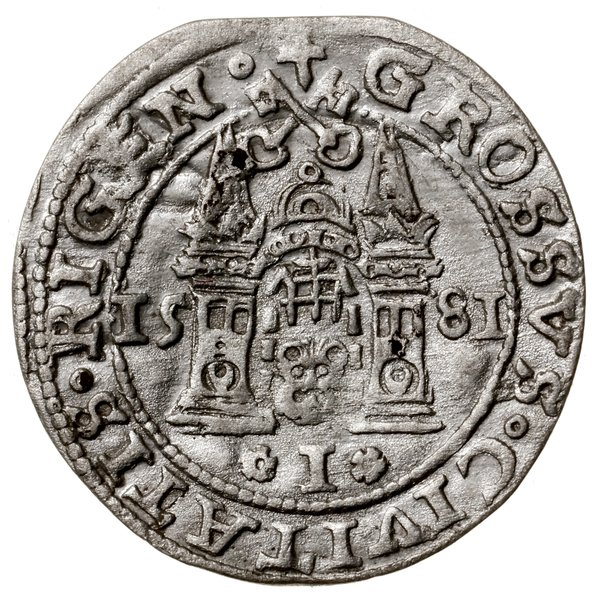 Grosz, 1581, Ryga; STEPH w legendzie awersu, peł