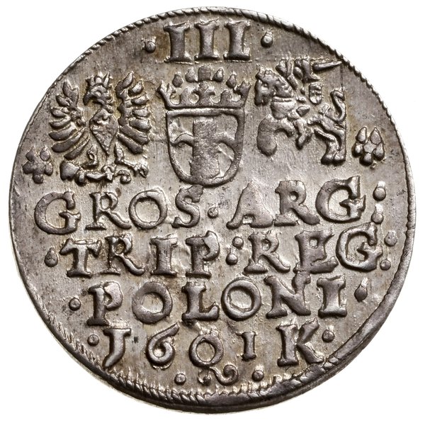 Trojak, 1601, Kraków; popiersie króla w lewo; Ig