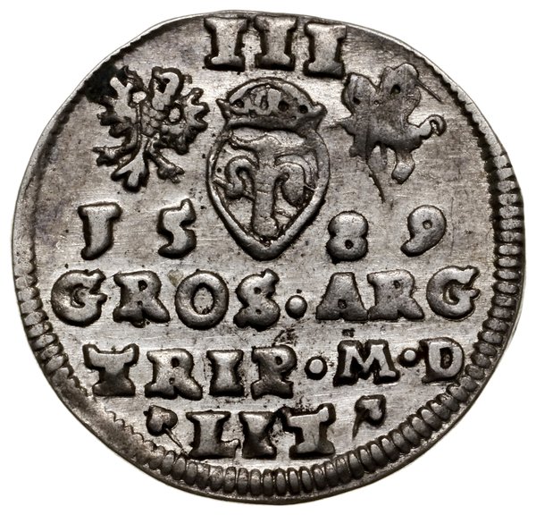 Trojak, 1589, Wilno; herb Leliwa pod głową rozdz