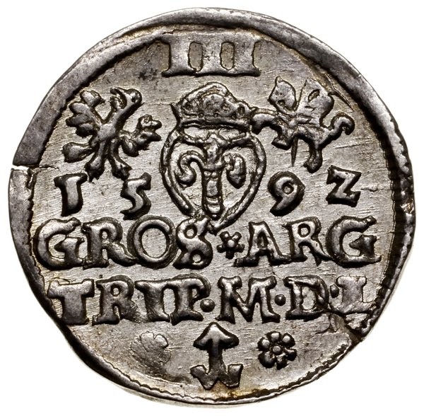 Trojak, 1592, Wilno; na awersie tytulatura króla