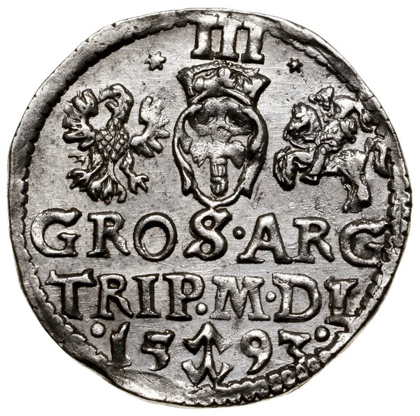 Trojak, 1593, Wilno; u dołu rewersu herb Chaleck