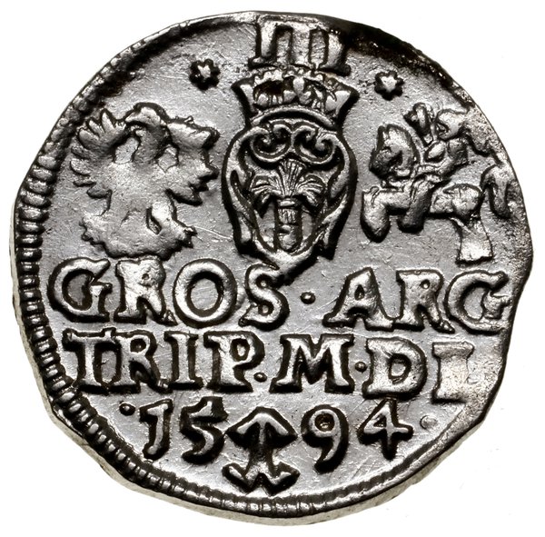 Trojak, 1594, Wilno; popiersie króla z pełnym za