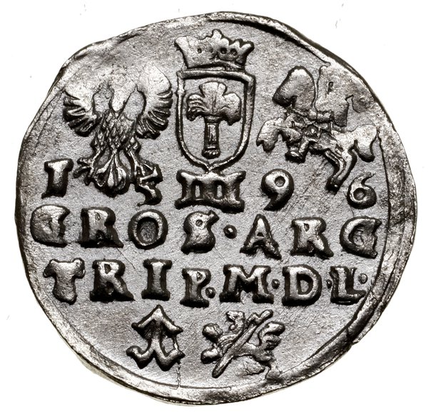 Trojak, 1596, Wilno; u dołu herb Chalecki i lew 