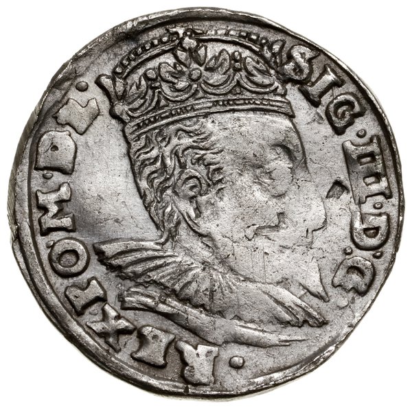 Trojak, 1596, Wilno; mała głowa króla, kryza wła