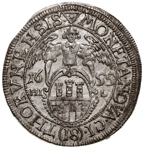 Ort, 1655, Toruń; moneta wykonana stemplami z 16