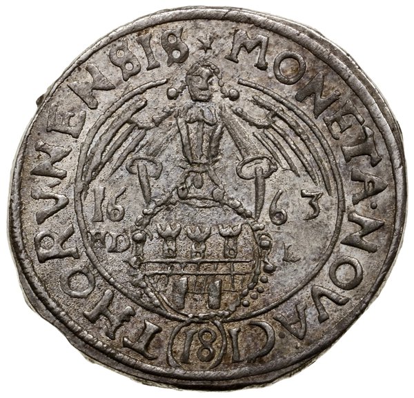 Ort, 1663, Toruń; popiersie z wąsem władcy kręco