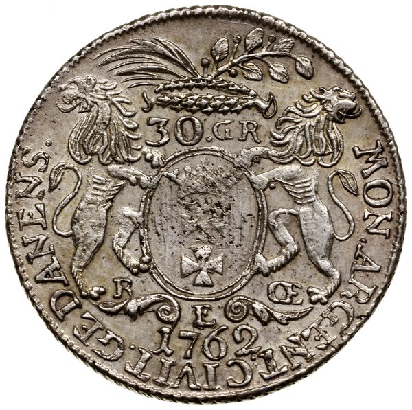 Złotówka (30 groszy), 1762, Gdańsk; odmiana z du