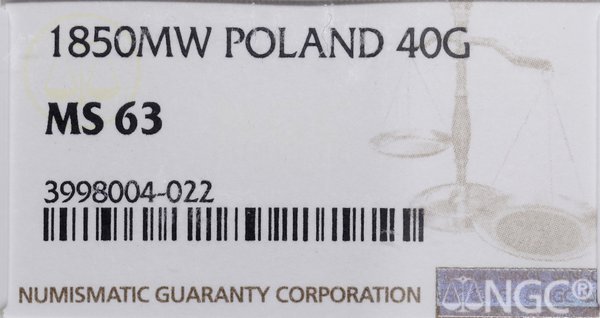 20 kopiejek = 40 groszy, 1850 MW, Warszawa; wari