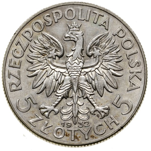 5 złotych, 1932, Warszawa; Głowa kobiety w czepc
