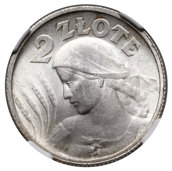 2 złote, 1924, Paryż; Popiersie kobiety z kłosam