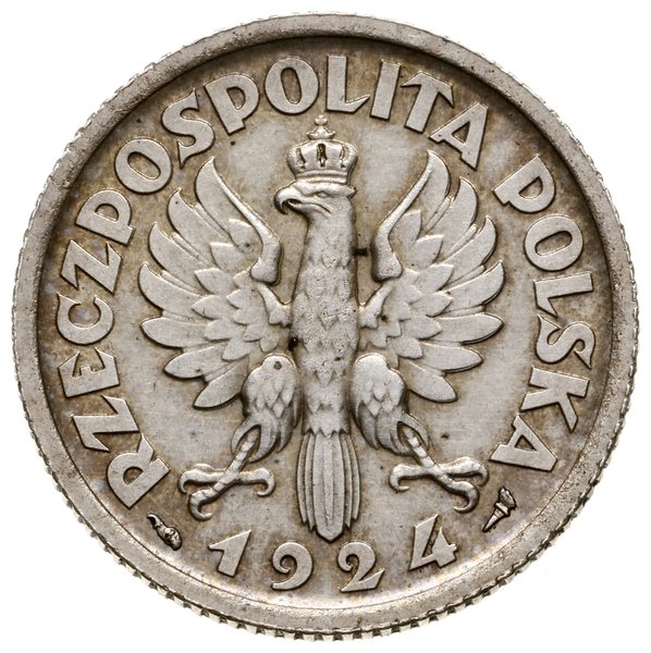 1 złoty, 1924, Paryż; Popiersie kobiety z kłosam