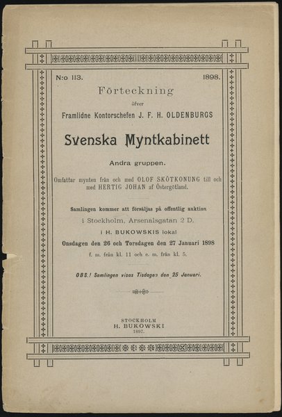 Katalog aukcyjny H. Bukowski „Svenska Mynthkabin