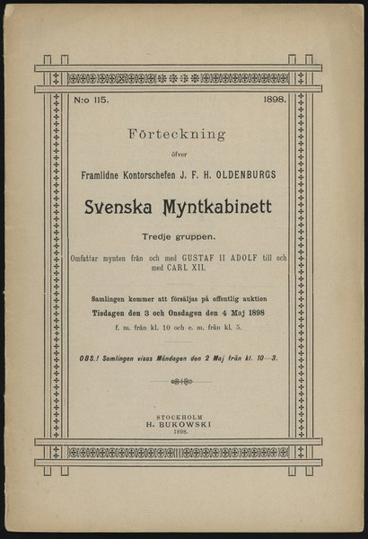 Katalog aukcyjny H. Bukowski „Svenska Mynthkabin