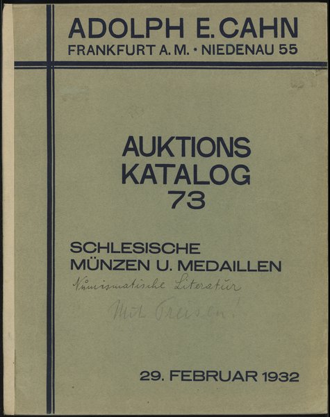 Katalog aukcyjny Adolph E. Cahn „Sammlung schles