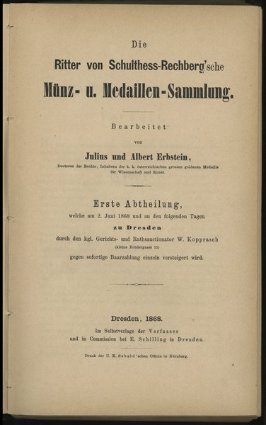 Katalog aukcyjny Julius und Albert Erbstein „Die