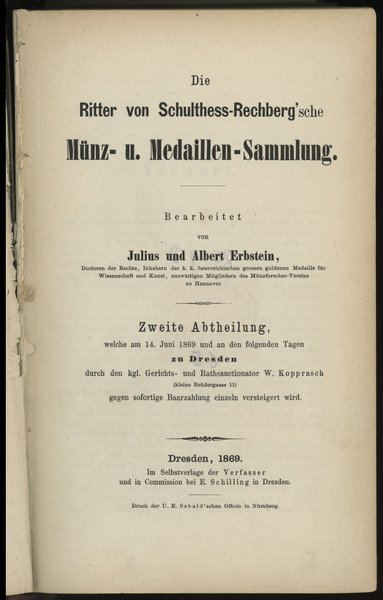 Katalog aukcyjny Julius und Albert Erbstein „Die