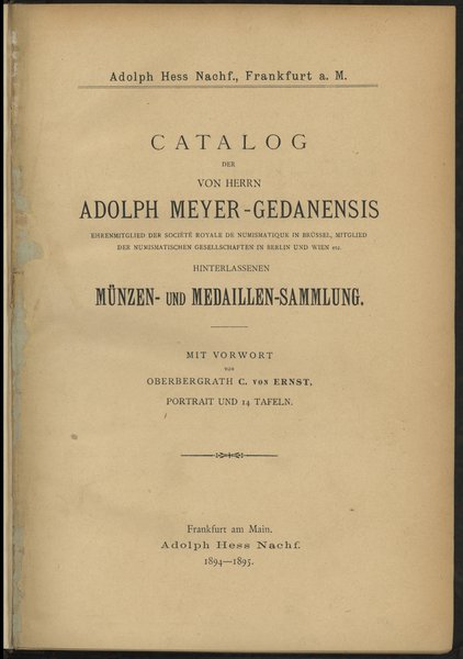 Katalog aukcyjny Adolph Hess „Adolph Meyer-Gedan