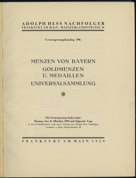 Katalog aukcyjny Adolph Hess Nachfolger „Münzen 