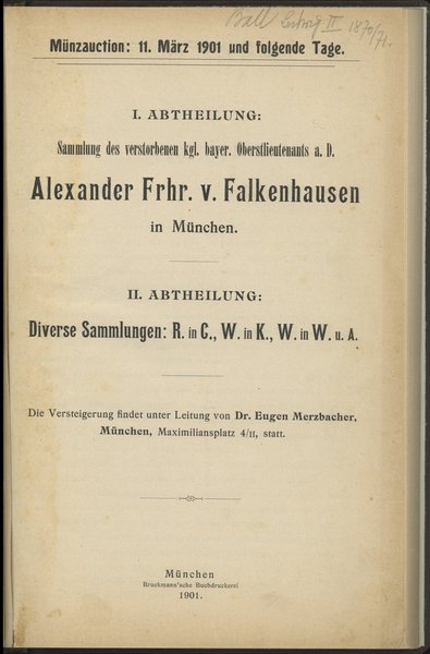 Katalog aukcyjny Dr. Eugen Merzbacher „Sammlung 