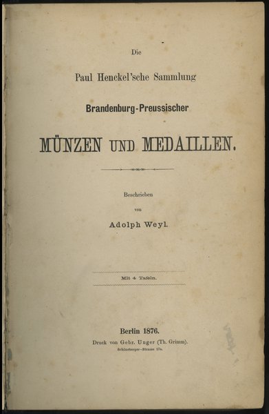 Katalog aukcyjny Adolph Weyl „Die Paul Henckel’s