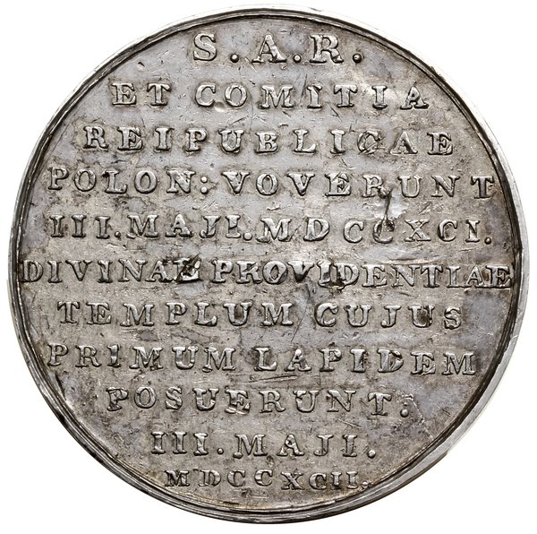 Medal na pamiątkę rozpoczęcia budowy Świątyni Opatrzności Bożej, 1792, autorstwa Jana Filipa Holzhaeussera,  Warszawa