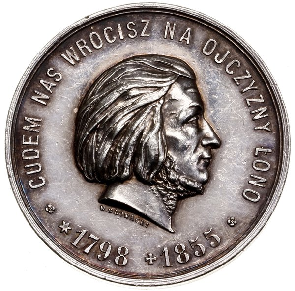 Medal na pamiątkę przeniesienia zwłok Adama Mickiewicza na Wawel, 1890, projektu Stanisława Romana  Lewandowskiego, Kraków